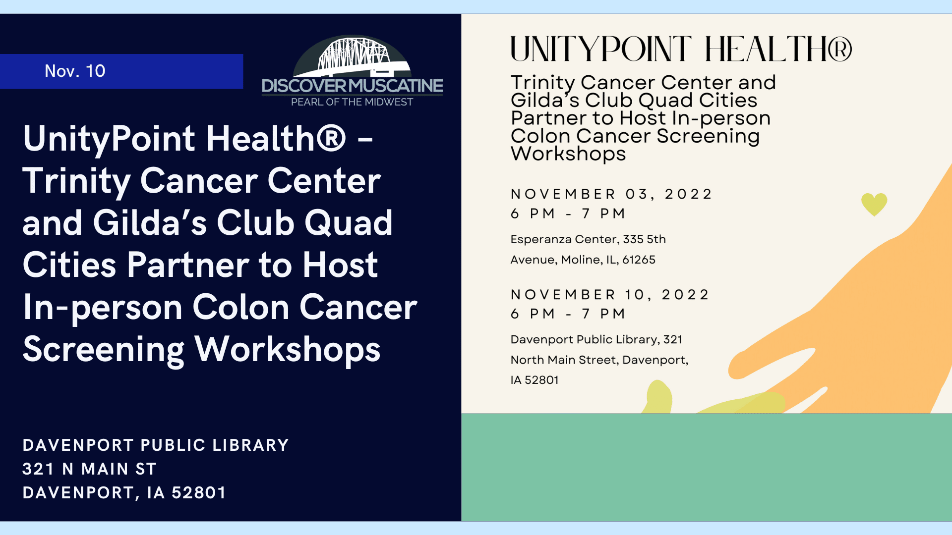 UnityPoint Health® – Trinity Cancer Center and Gilda’s Club Quad Cities Partner to Host In-person Colon Cancer Screening Workshops