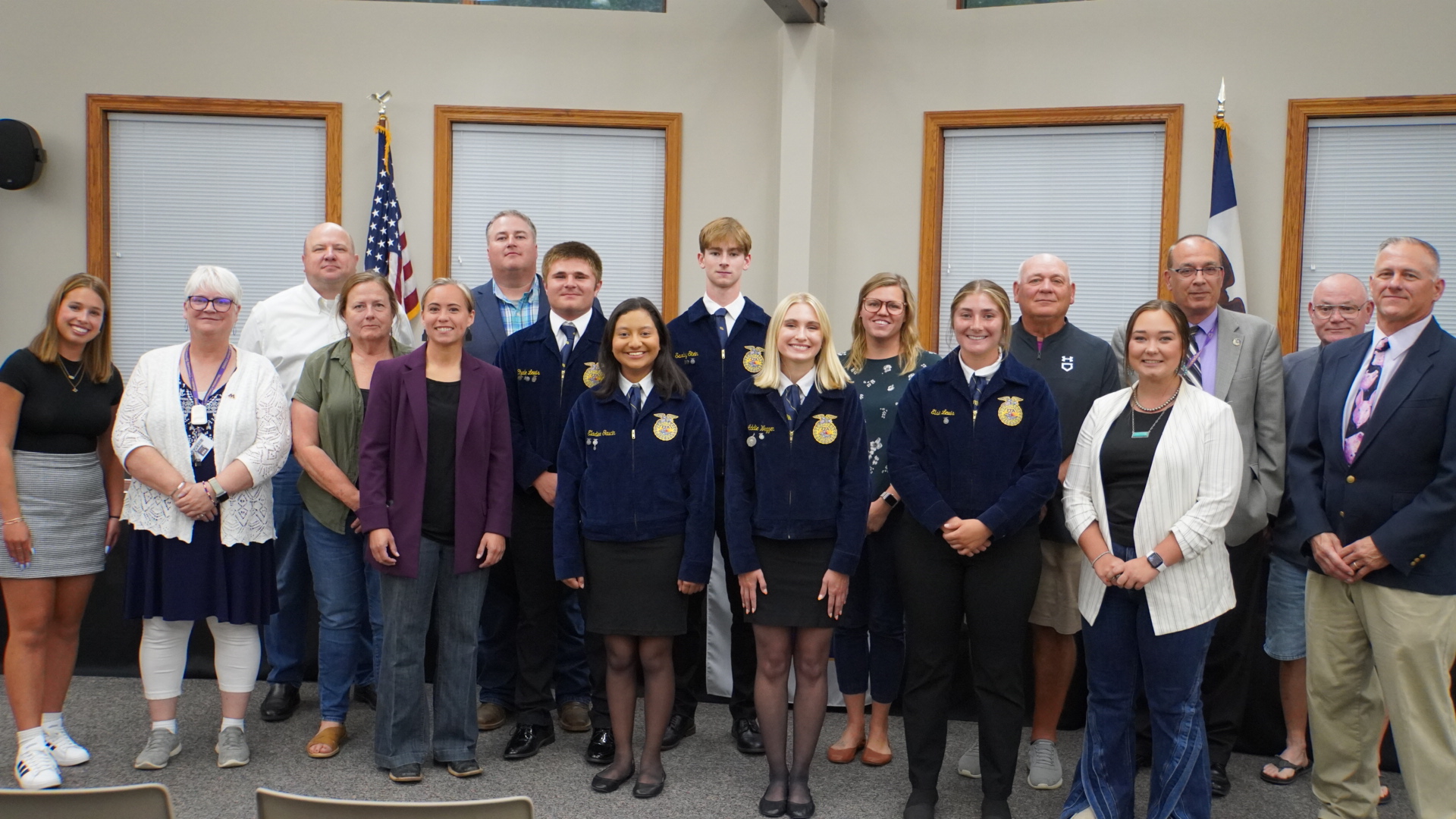 Photograph of the Muscatine Ag instructors with the Muscatine Board of Education during the Monday, September 9, 2024 meeting.